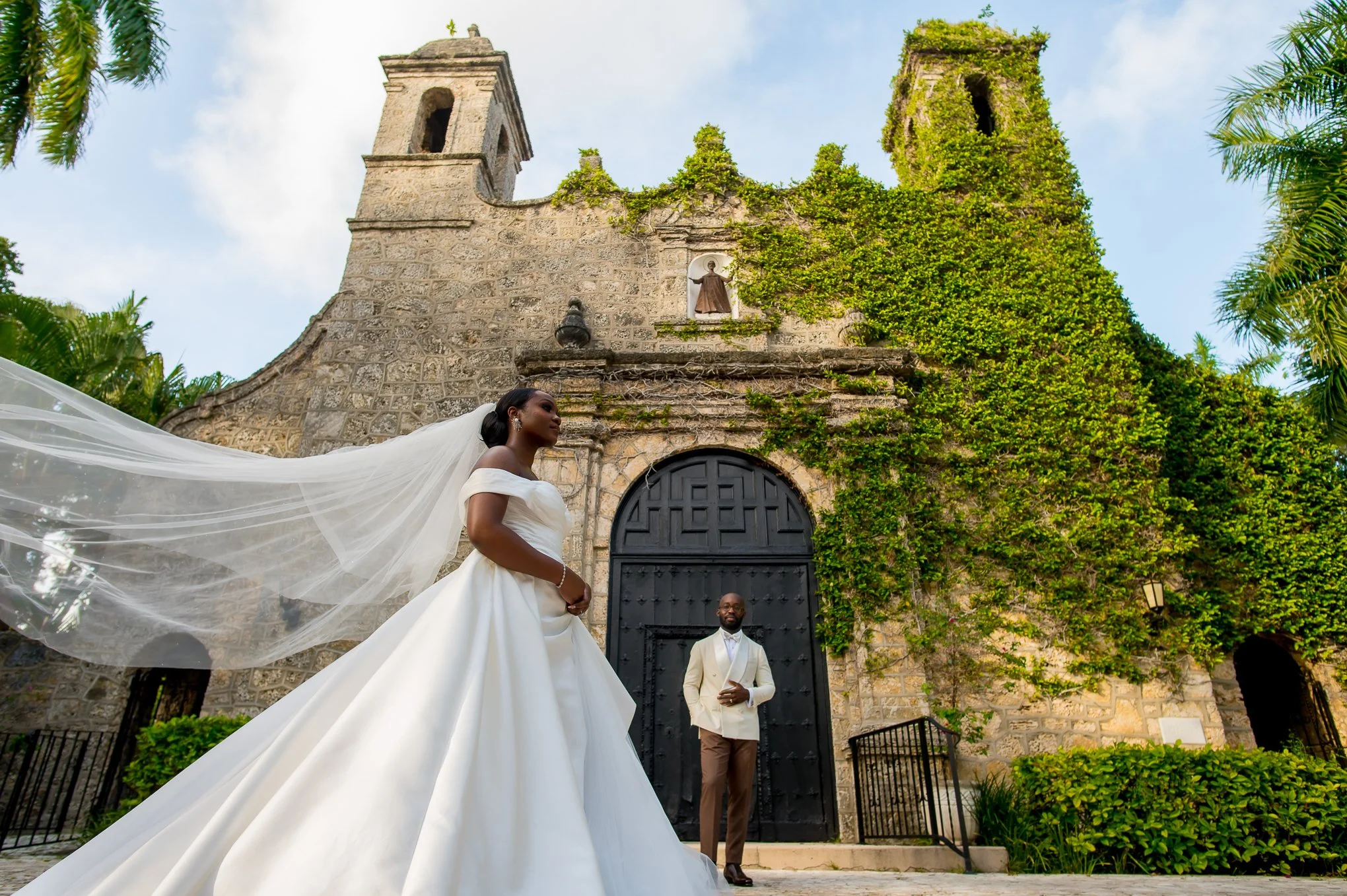 Dorothy and Bunmi on their wedding day at the Biltmore Hotel in Miami, Florida